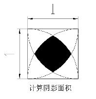 计算阴影面积，边长1mm正方形，以四个顶点为圆心，以边长为半径画圆弧，如图，求阴影面积